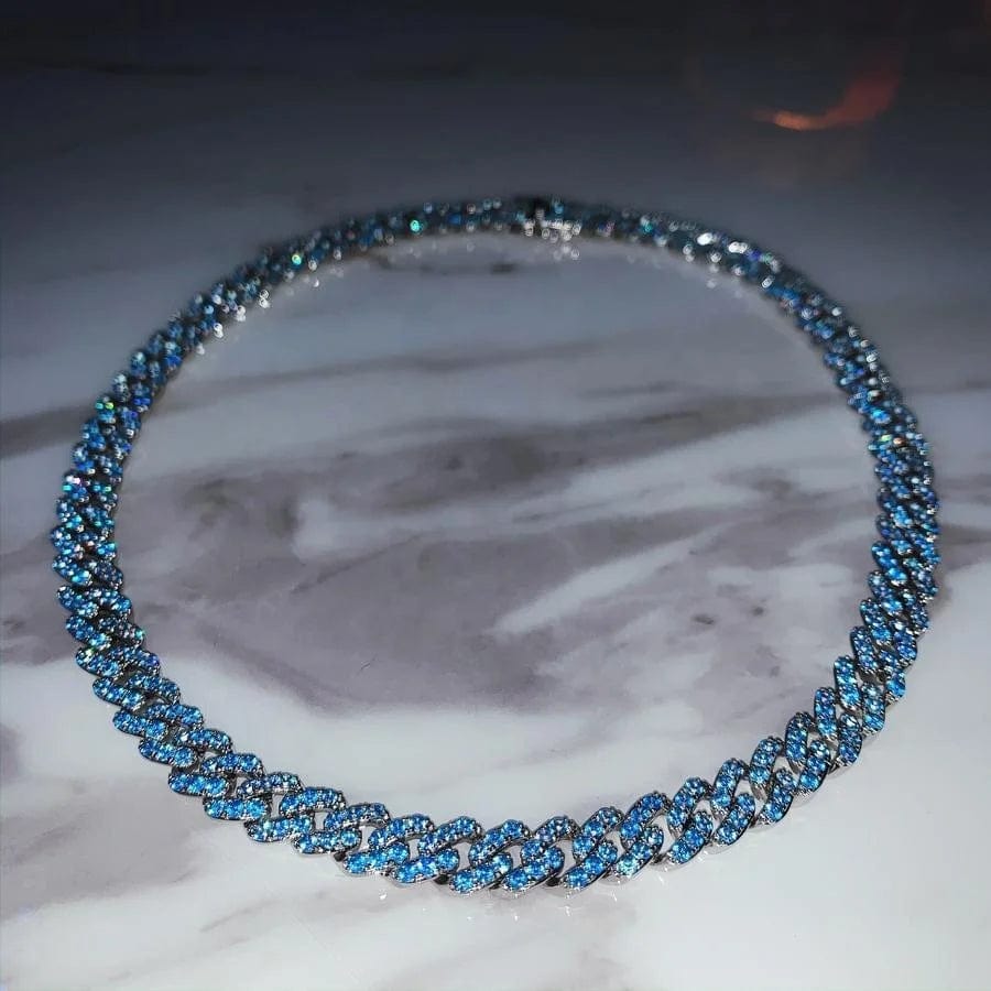 9mm full ocean blue cubic zirconia cz cuban link chain women necklace