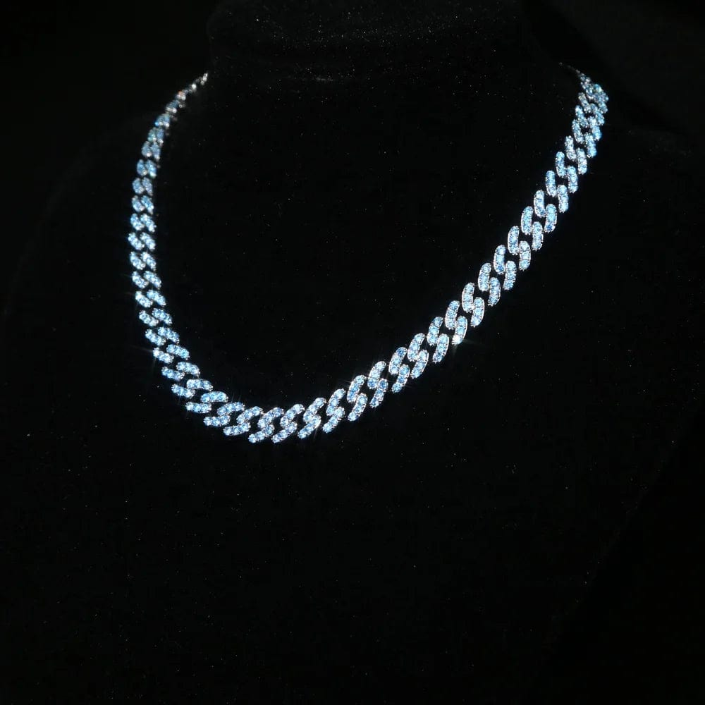9mm full ocean blue cubic zirconia cz cuban link chain women necklace