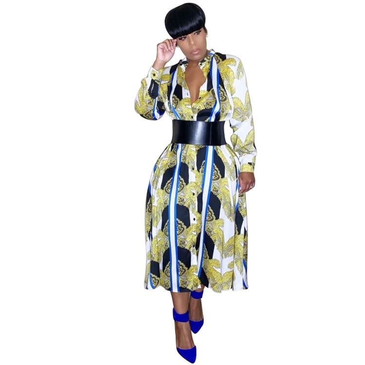 9S03945 hot sell printed casual autumn buttons 2019 New Arrival Woman Lady Fashion Dress