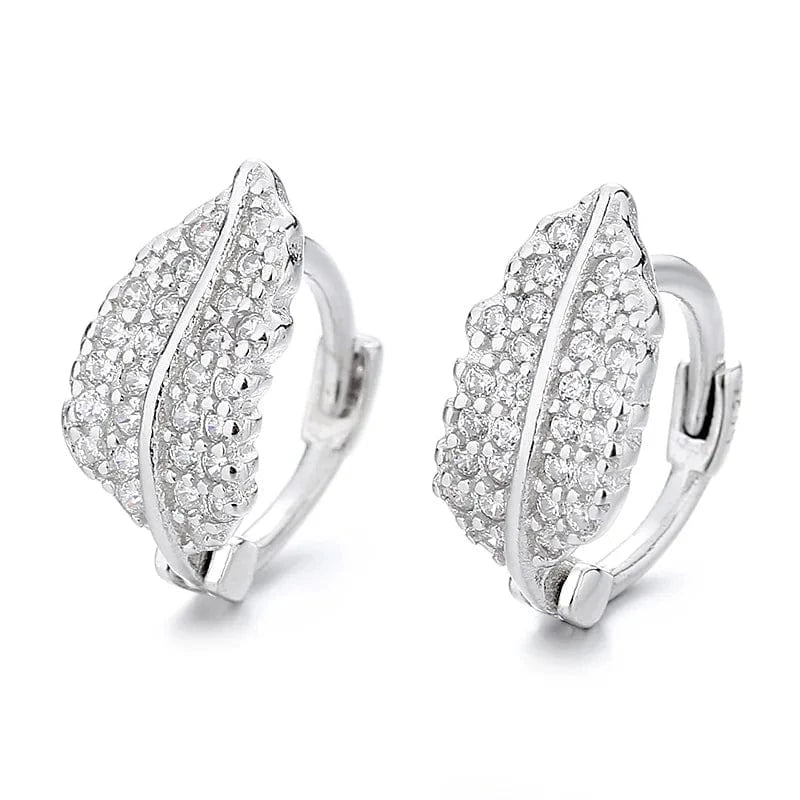 A-14-17 silver fashion jewelry 925 sterling silver statement earrings leaves leaf full zircon gold plated hoop earrings for women