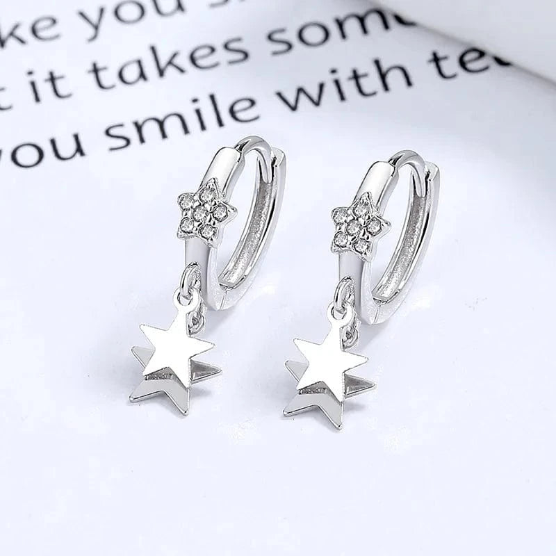 A-17-12 silver, star fashion jewelry 925 sterling silver love heart star diamond zircon pendant gold plated hoop earrings women Valentine's Day