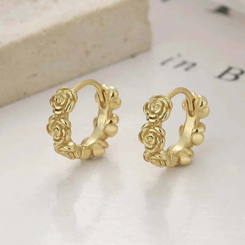A-18-1 gold fine jewelry 925 sterling silver earrings multiple flower rose wreath garland gold plated hoop earrings for women