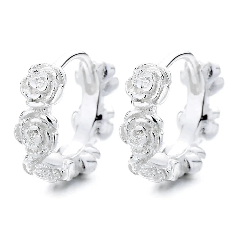 A-18-1 white silver fine jewelry 925 sterling silver earrings multiple flower rose wreath garland gold plated hoop earrings for women