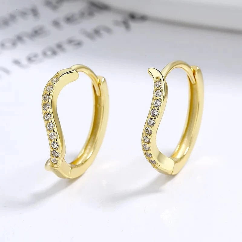 A-19-17 gold fashion jewelry 925 sterling silver statement earrings geometric distorted lines wave shape zircon gold plated hoop earrings
