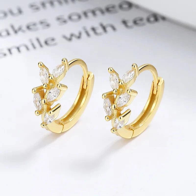 A-52-20 gold fashion jewelry 925 sterling silver statement earrings geometric leaves leaf  shape zircon gold plated hoop earrings women