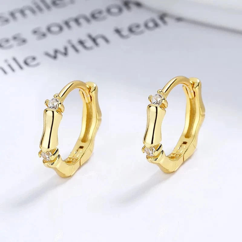 A-55-13 gold fashion jewelry 925 sterling silver earring simple bamboo shape zircon gold plated hoop earrings women