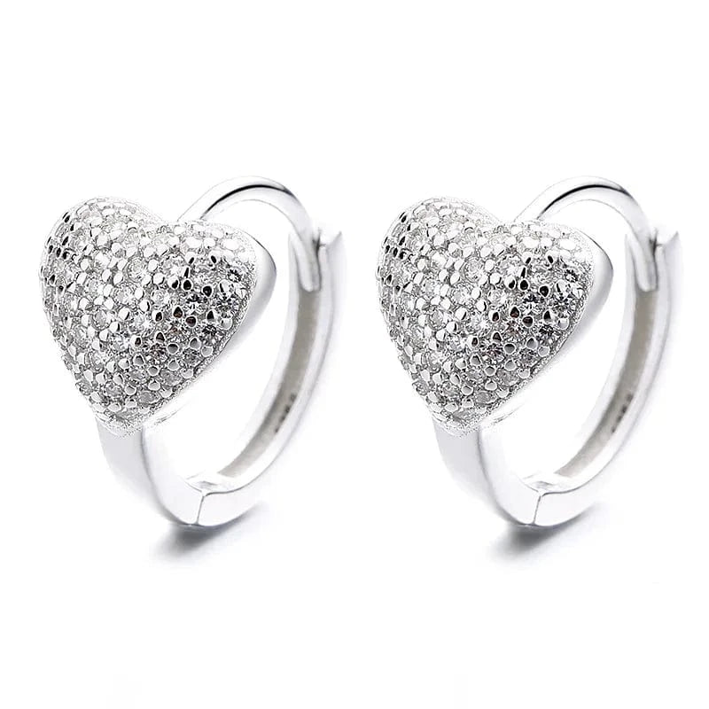 A-61-07 silver fine jewelry 925 sterling silver heart earrings love heart full diamond zircon gold plated hoop earrings for women
