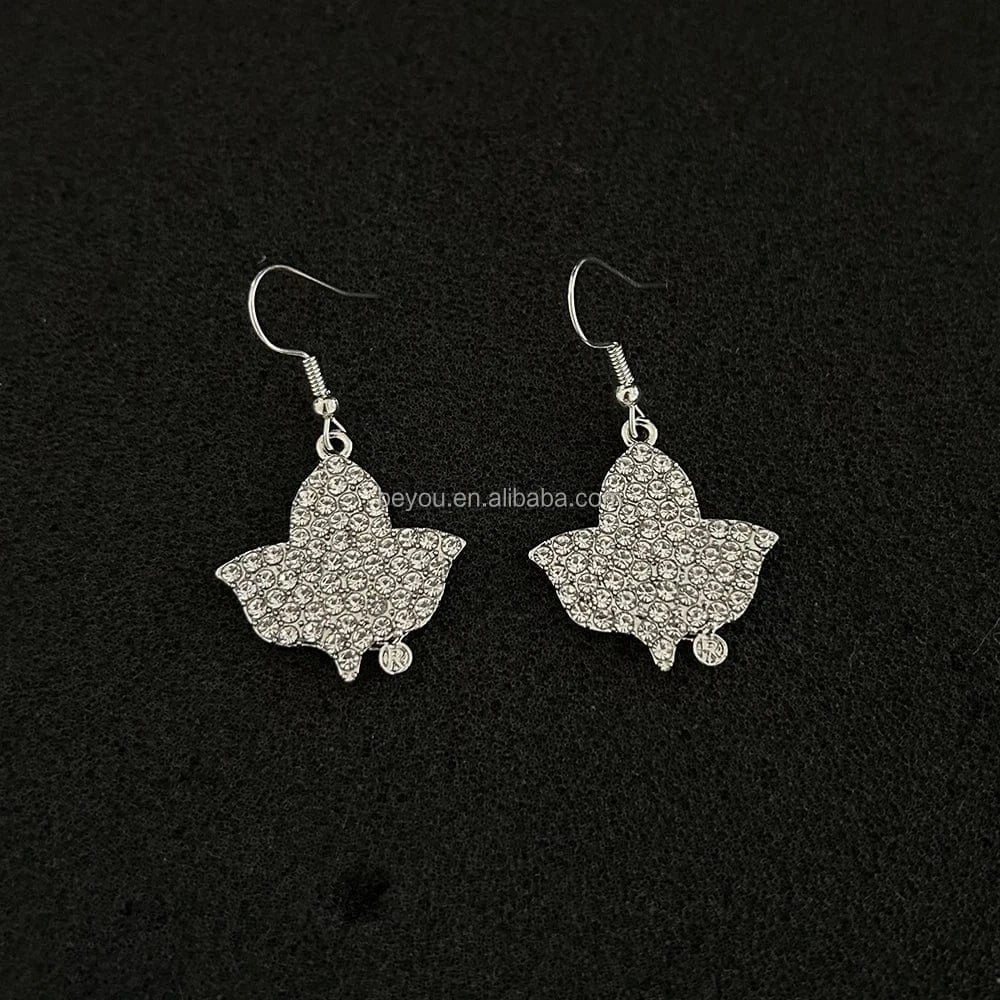 A Greek Letter with Maple Leaf Stainless Steel Charm Drop Dangle Earrings Jewelry