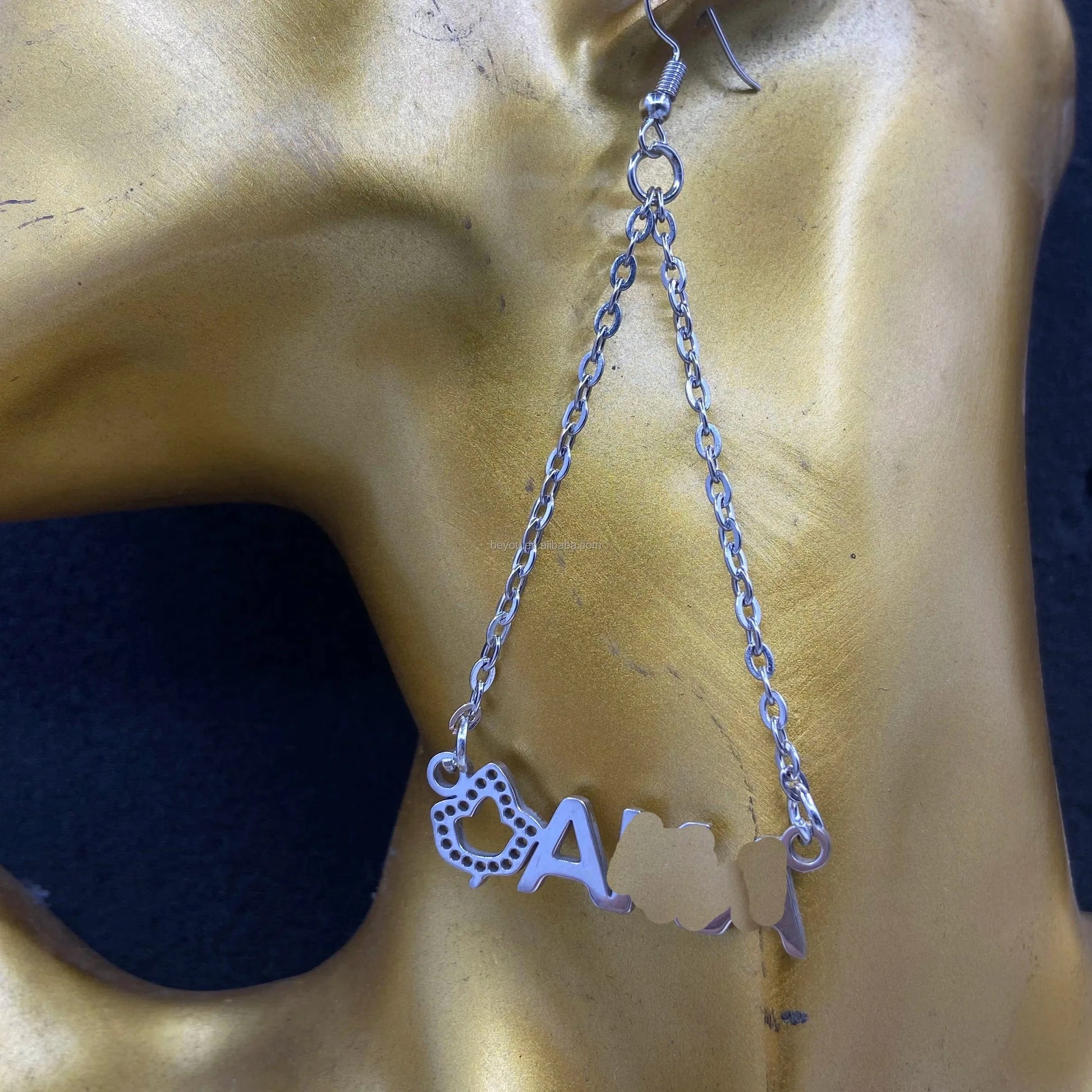 A Greek Letter with Maple Leaf Stainless Steel Charm Drop Dangle Earrings Jewelry