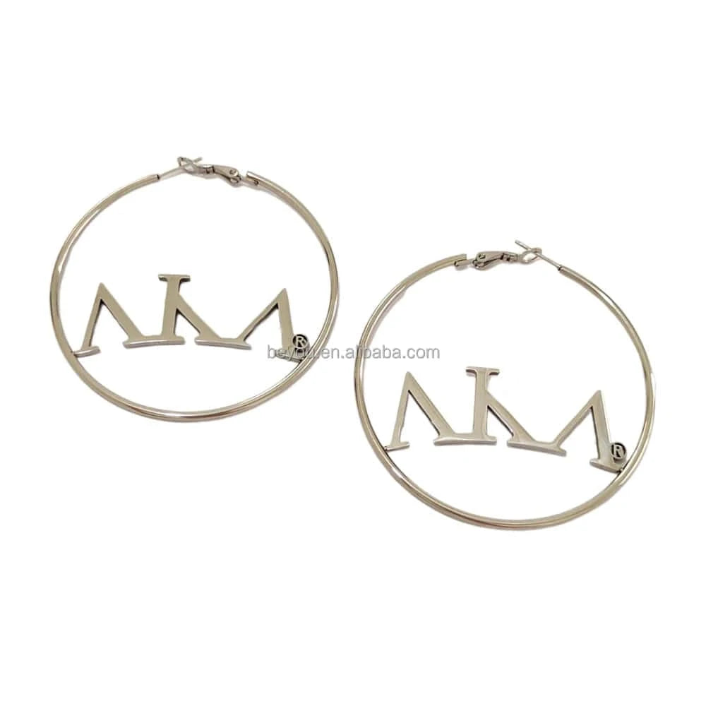 A Greek Letter with Maple Leaf Stainless Steel Charm Drop Dangle Earrings Jewelry