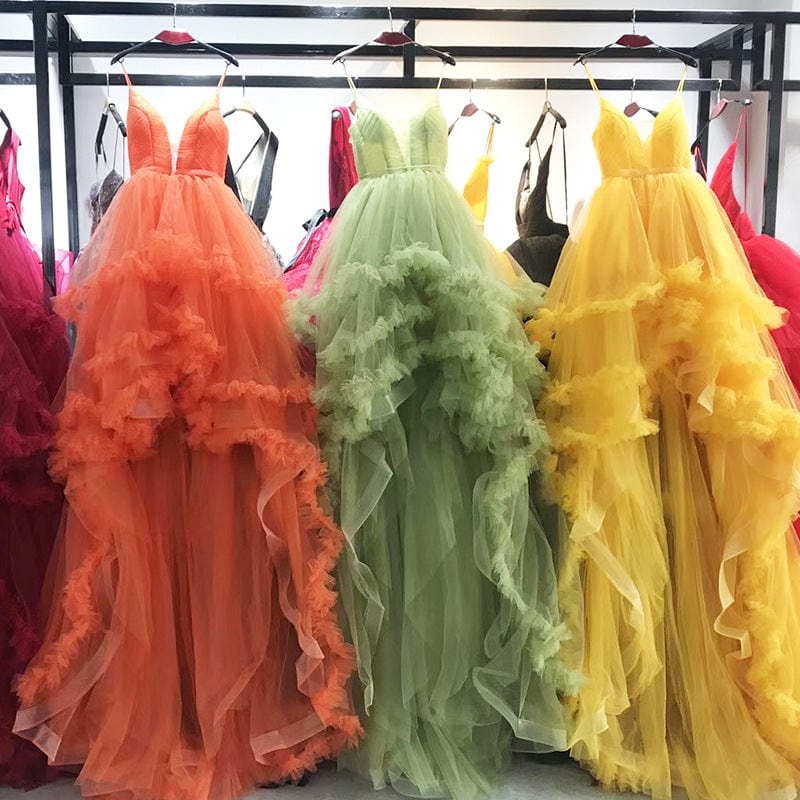 A Line Light Champagne Spaghetti Straps Ruffles Bridal Gown Organza Hemline Pleating Tulle Evening Dress Vestido de novia