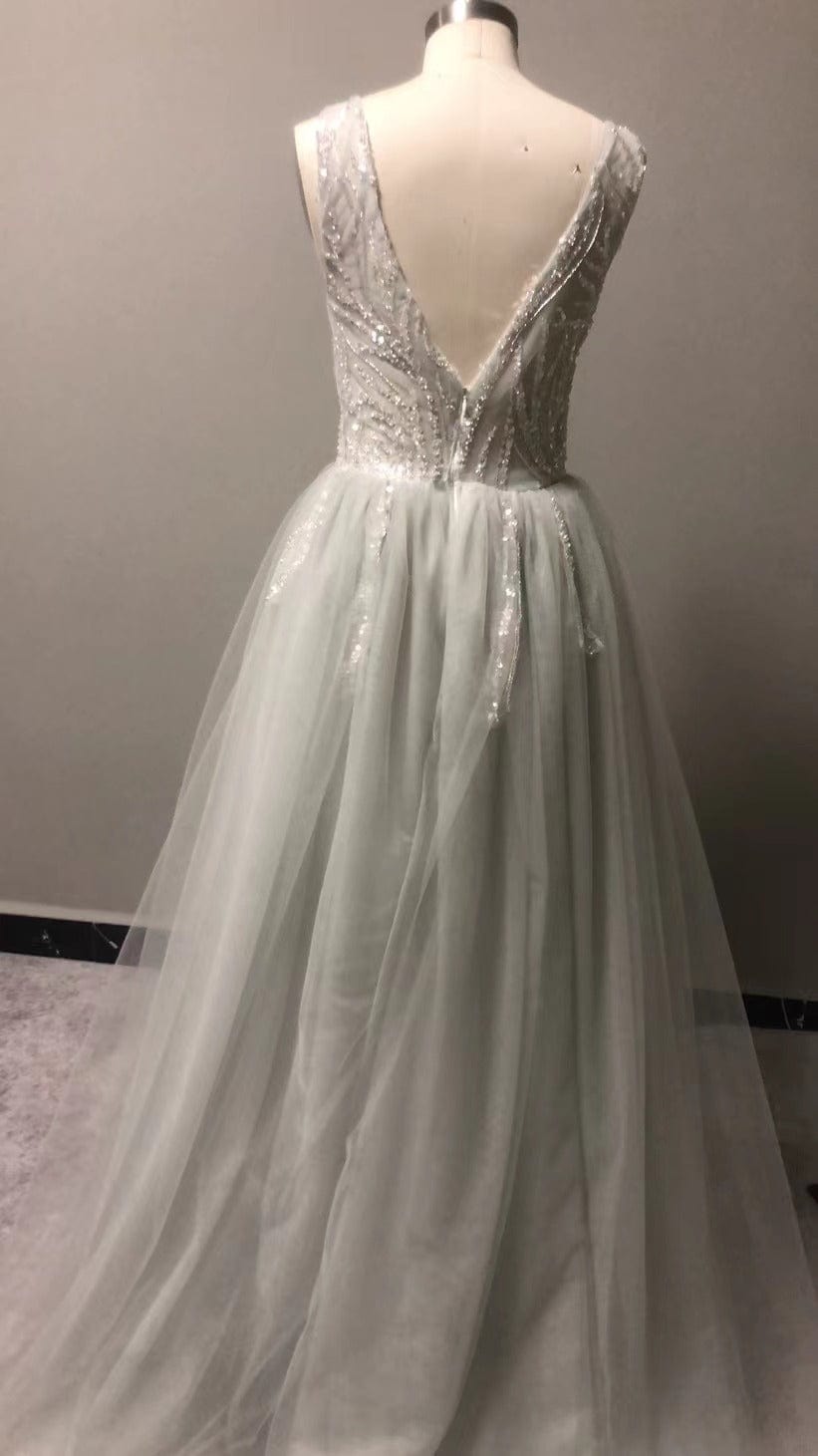 A Line Wedding Dresses Tulle O Neck Backless Floor Length Elegant Mysterious Illusion White Evening dress drop shipping fulfill