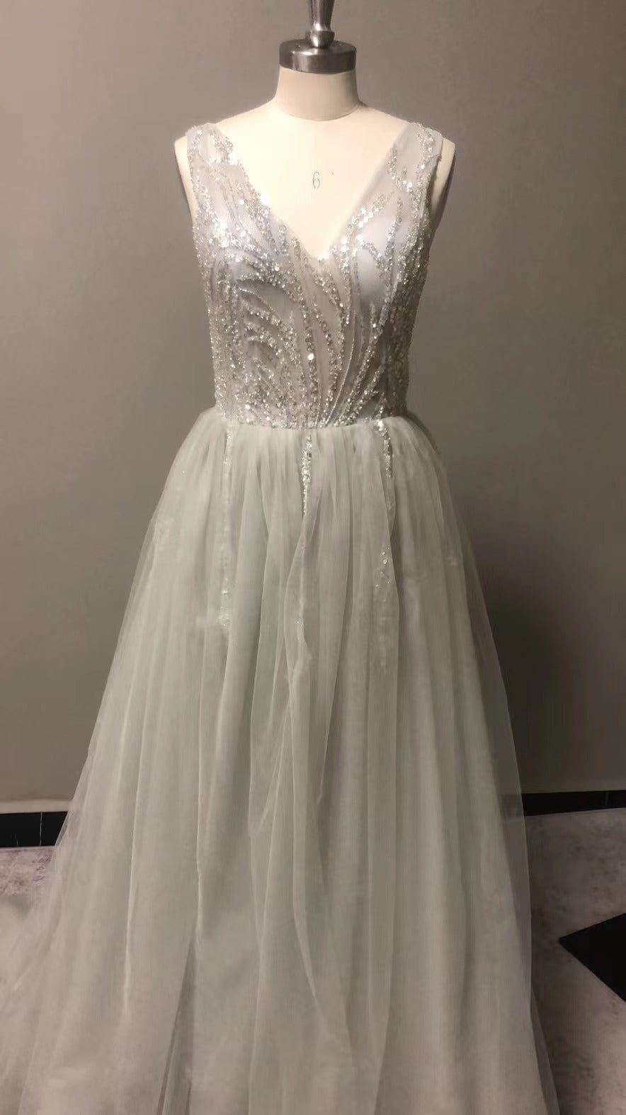 A Line Wedding Dresses Tulle O Neck Backless Floor Length Elegant Mysterious Illusion White Evening dress drop shipping fulfill