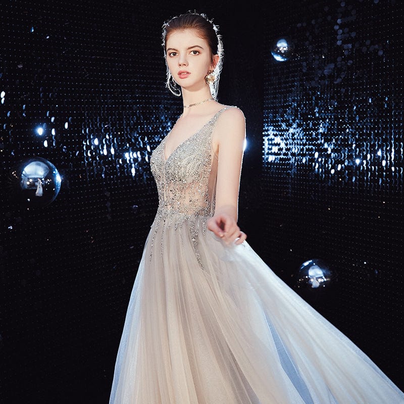 A Line Wedding Dresses Tulle O Neck Backless Floor Length Elegant Mysterious Illusion White Evening dress drop shipping fulfill