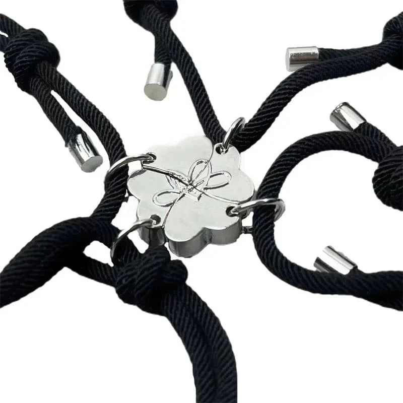 A set of 4 black LWB60287 Good friends and family 4 people love magnet attracting bracelet four-leaf clover creative woven bracelet