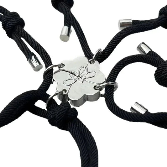 A set of 4 black LWB60287 Good friends and family 4 people love magnet attracting bracelet four-leaf clover creative woven bracelet