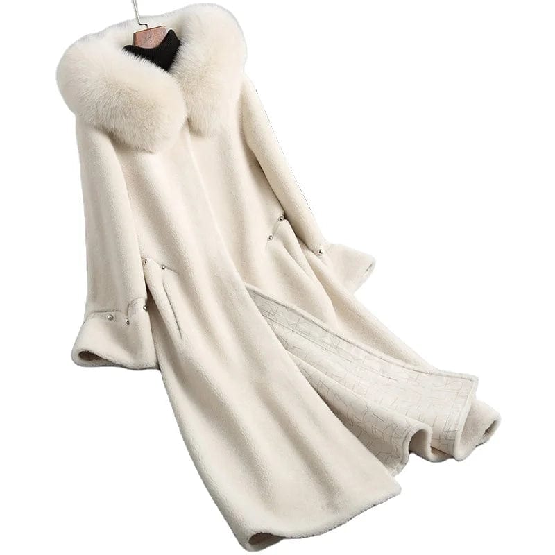 A18113 women's winter warm Wool fur coat overcoat with real fox fur collar lady female coats jacket overcoats