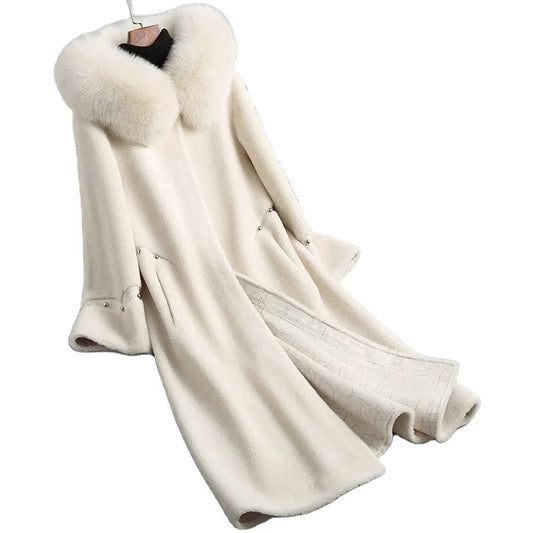 A18113 women's winter warm Wool fur coat overcoat with real fox fur collar lady female coats jacket overcoats