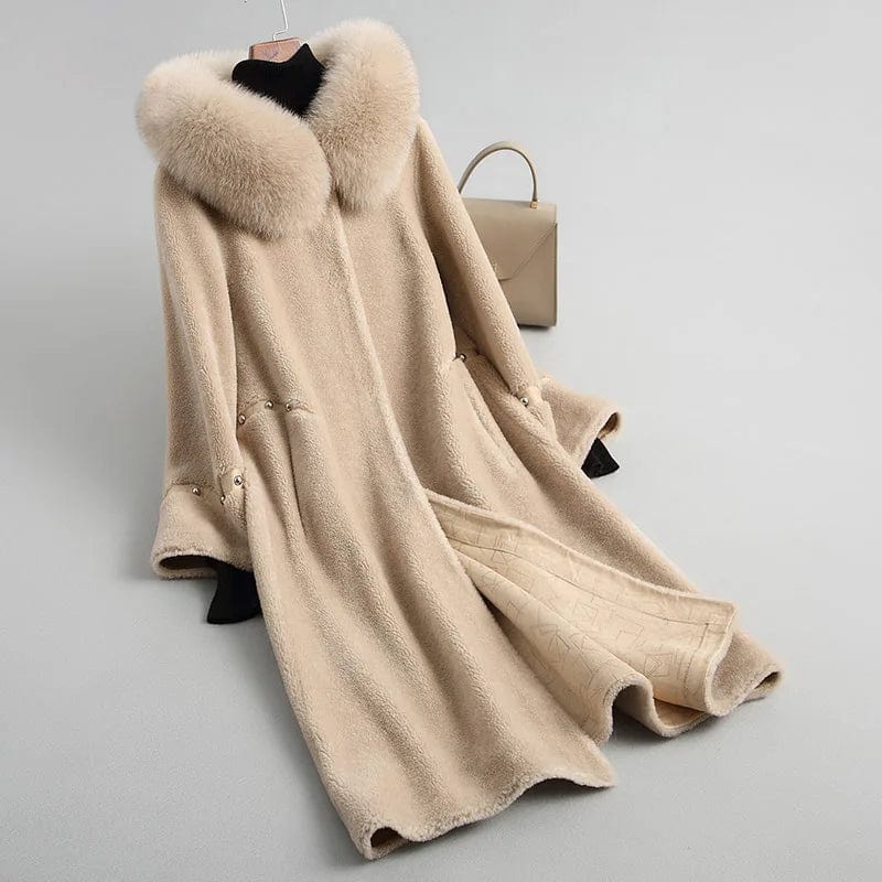 A18113 women's winter warm Wool fur coat overcoat with real fox fur collar lady female coats jacket overcoats