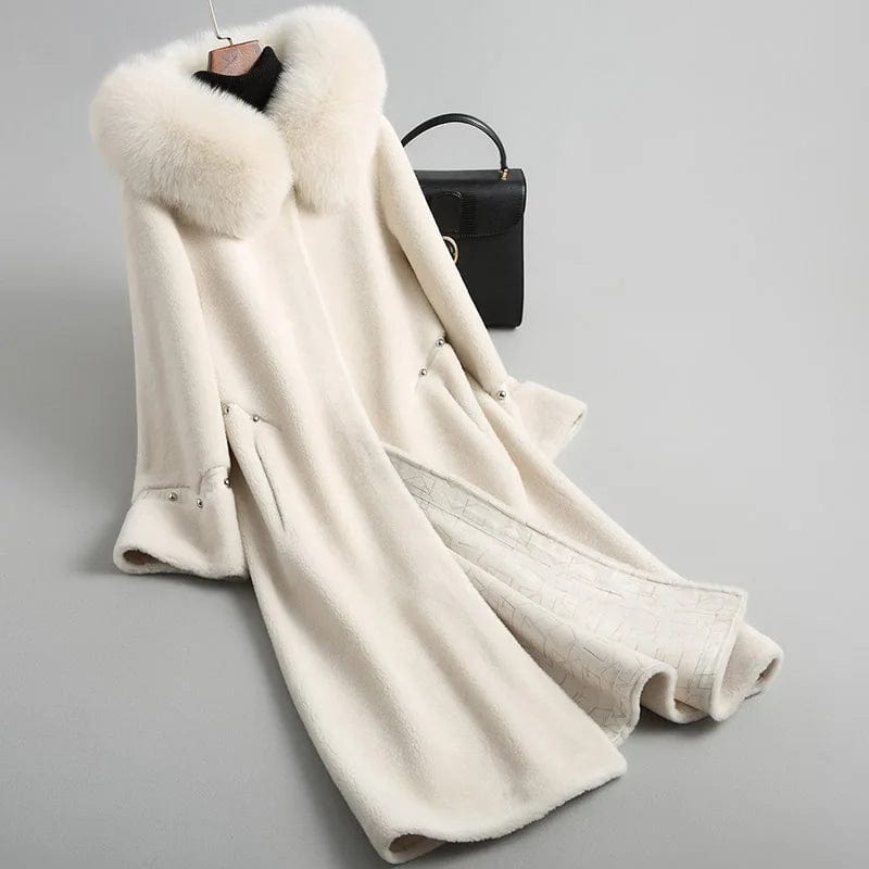 A18113 women's winter warm Wool fur coat overcoat with real fox fur collar lady female coats jacket overcoats