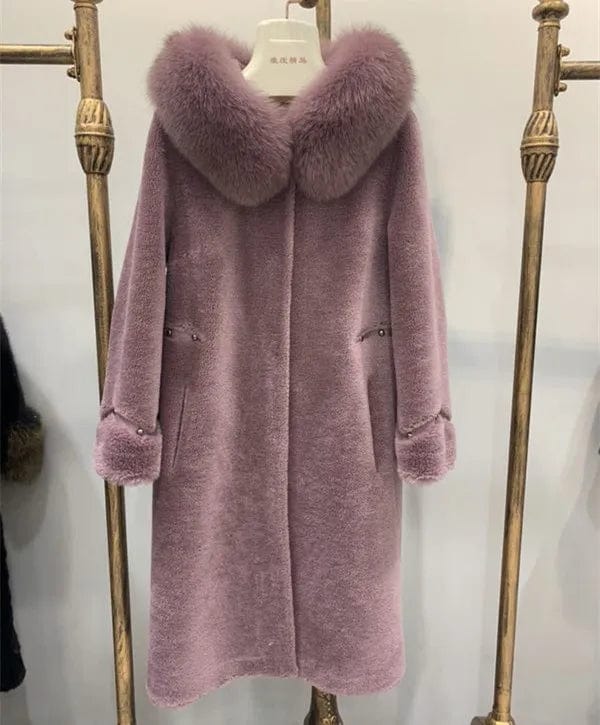 A18113 women's winter warm Wool fur coat overcoat with real fox fur collar lady female coats jacket overcoats