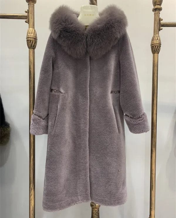 A18113 women's winter warm Wool fur coat overcoat with real fox fur collar lady female coats jacket overcoats
