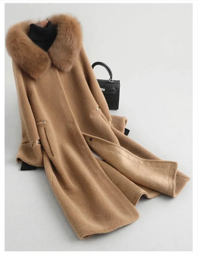 A18113 women's winter warm Wool fur coat overcoat with real fox fur collar lady female coats jacket overcoats