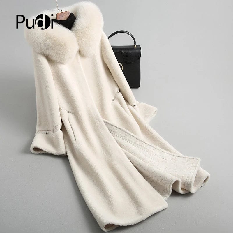 A18113 women's winter warm Wool fur coat overcoat with real fox fur collar lady female coats jacket overcoats