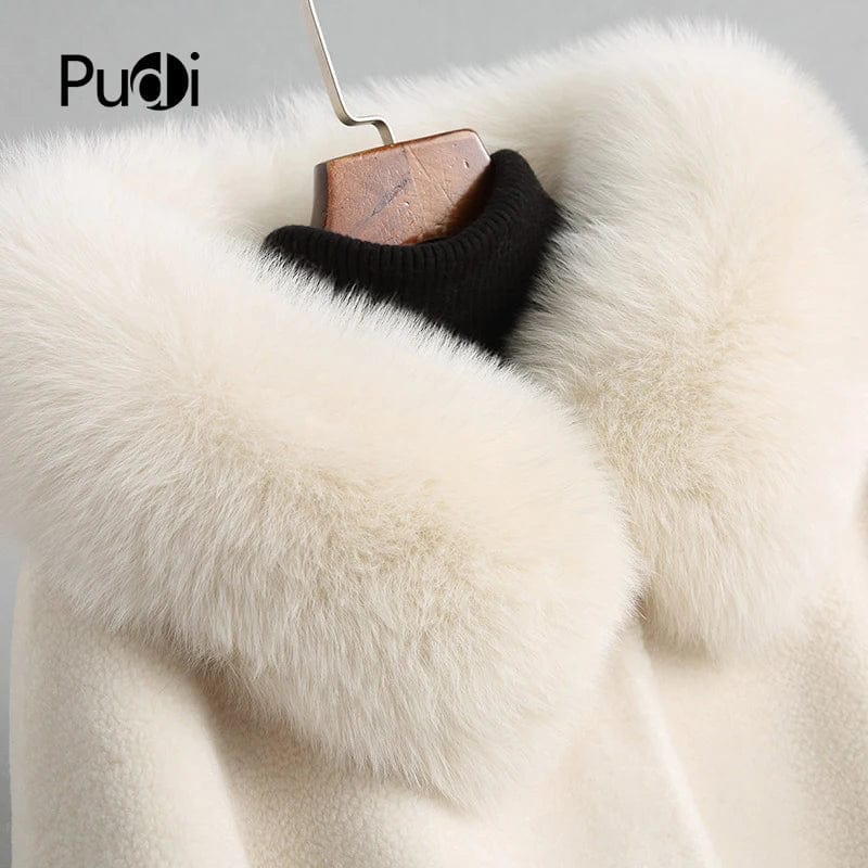 A18113 women's winter warm Wool fur coat overcoat with real fox fur collar lady female coats jacket overcoats