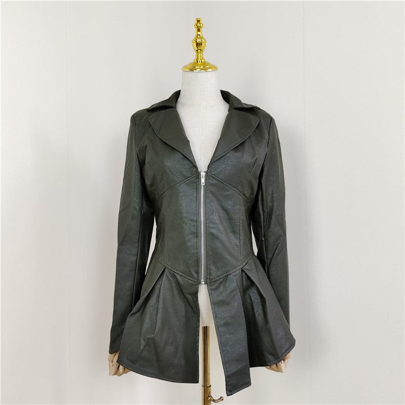 A4133 Autumn Clothing Long Sleeve Zipper Slim Casual PU Leather Jackets Women