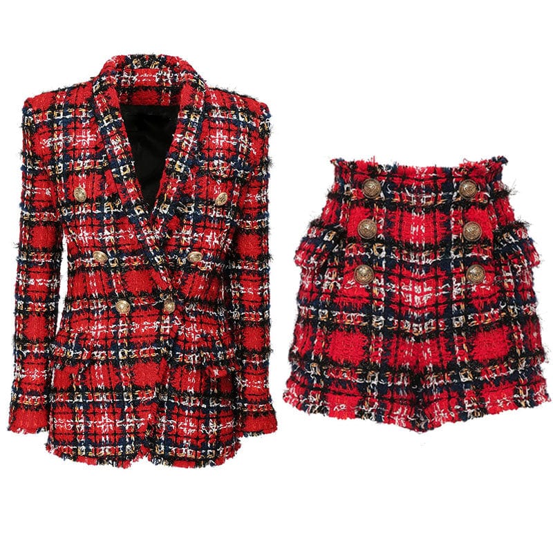A4389 Migu Garment Tweed Plaid Women Fashion Skirt Two Piece Set Lady Suit