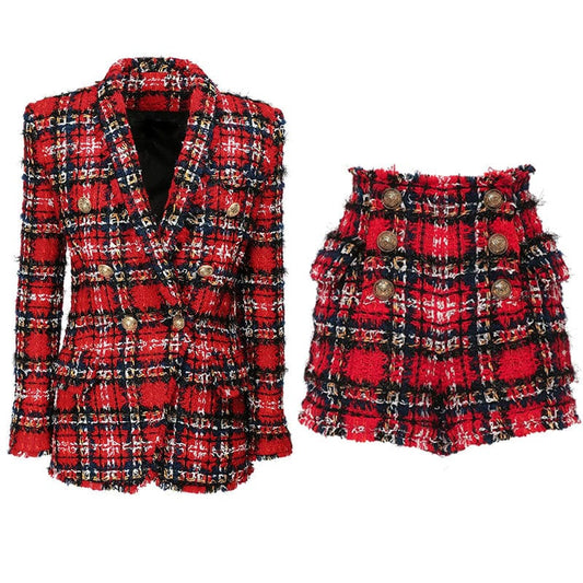 A4389 Migu Garment Tweed Plaid Women Fashion Skirt Two Piece Set Lady Suit