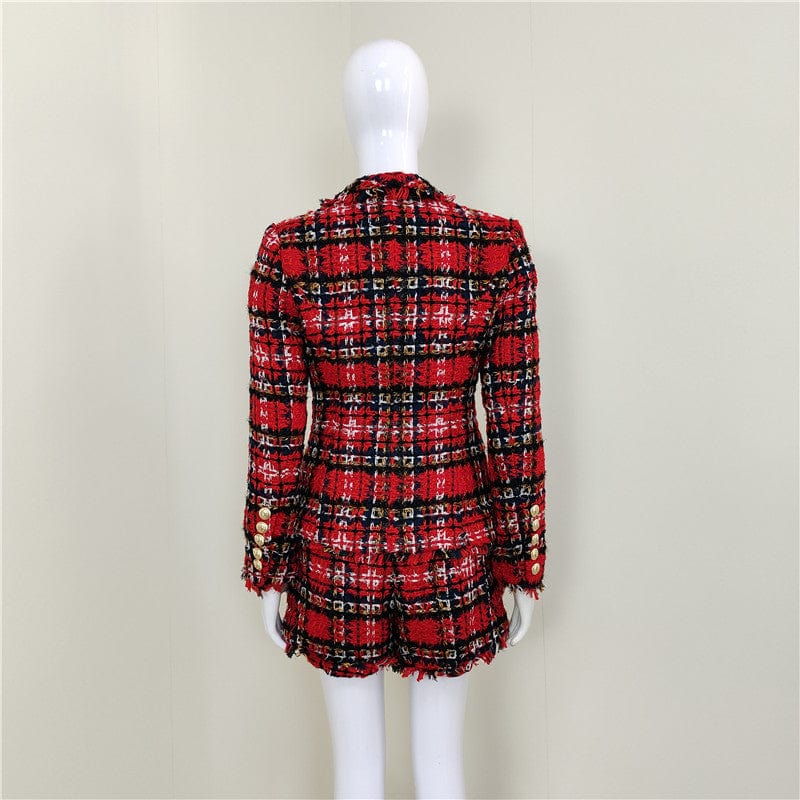 A4389 Migu Garment Tweed Plaid Women Fashion Skirt Two Piece Set Lady Suit