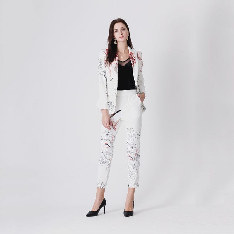 A4410 Migu Garment Office Wear Pattern Print Slim Women Two Piece Set Clothing Coat Pant