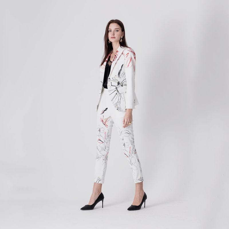 A4410 Migu Garment Office Wear Pattern Print Slim Women Two Piece Set Clothing Coat Pant