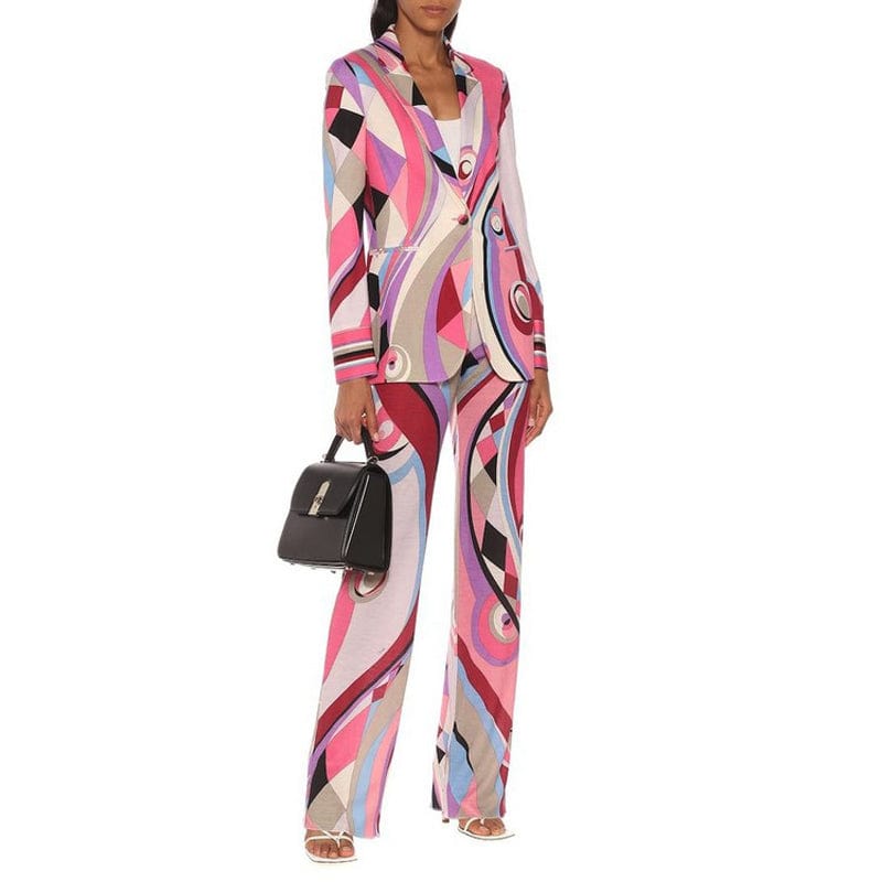 A4412 Luxury Long Sleeve Single Button Pattern Fashion Women Two Piece Set Winter Fashion Suits