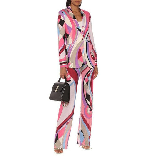 A4412 Luxury Long Sleeve Single Button Pattern Fashion Women Two Piece Set Winter Fashion Suits