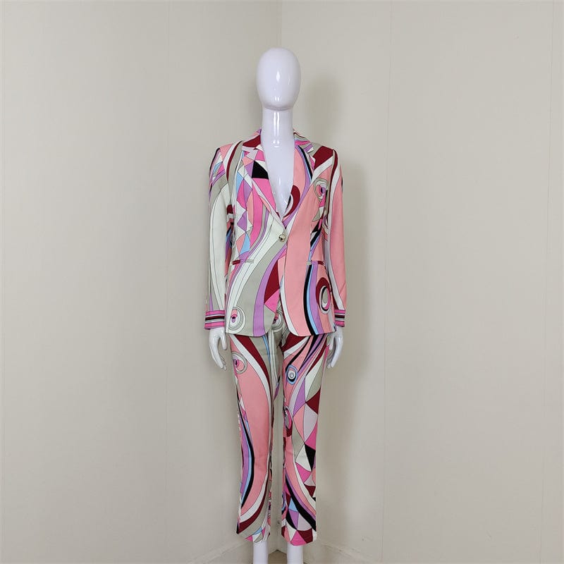 A4412 Luxury Long Sleeve Single Button Pattern Fashion Women Two Piece Set Winter Fashion Suits