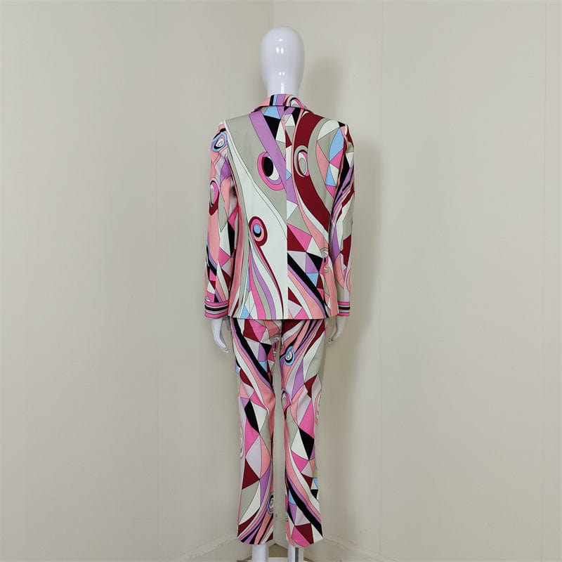 A4412 Luxury Long Sleeve Single Button Pattern Fashion Women Two Piece Set Winter Fashion Suits