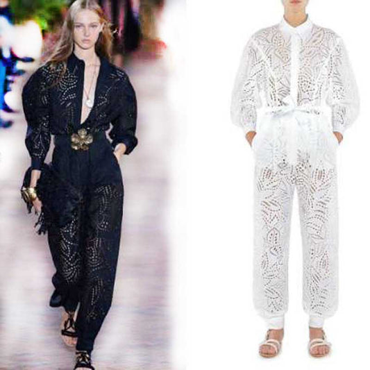 A4444 Clothing Vendors Black White Hollow Out Belted Fashion Female Jumpsuit