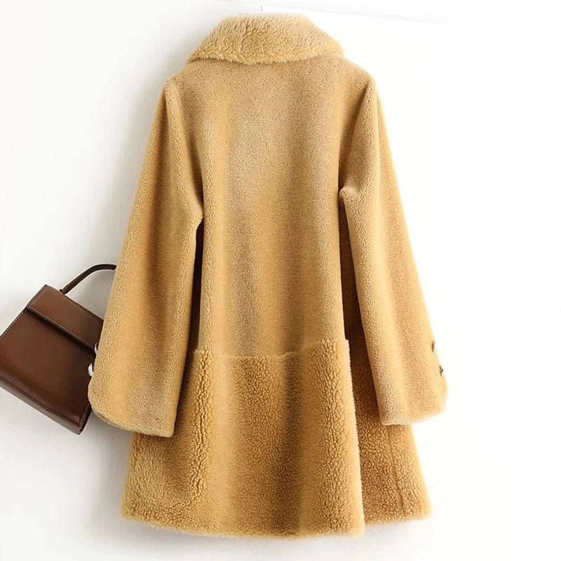 A50035 Pudi women real wool fur coat jacket trench winter warm female sheep shearing over size parkar coats