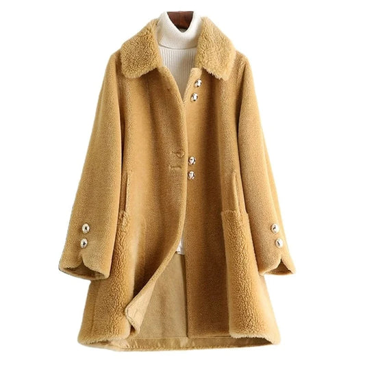 A50035 Pudi women real wool fur coat jacket trench winter warm female sheep shearing over size parkar coats