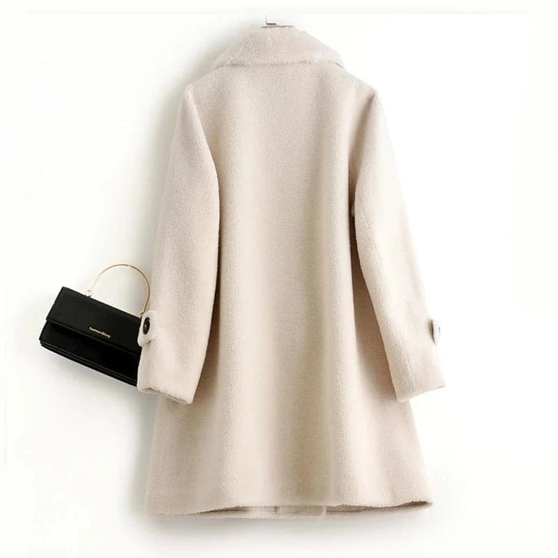A50042 Pudi women real wool fur coat jacket trench winter warm female sheep shearing over size parkar coats