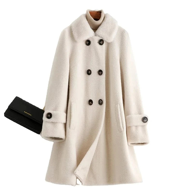 A50042 Pudi women real wool fur coat jacket trench winter warm female sheep shearing over size parkar coats
