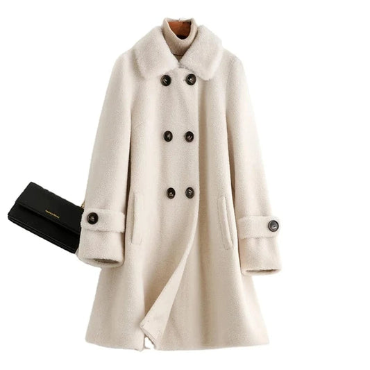 A50042 Pudi women real wool fur coat jacket trench winter warm female sheep shearing over size parkar coats