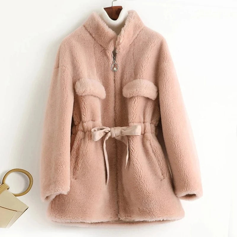 A50049 PUDI women winter real wool fur coat oversize female warm jacket real sheep shearing fur coats lady jacket outerwear