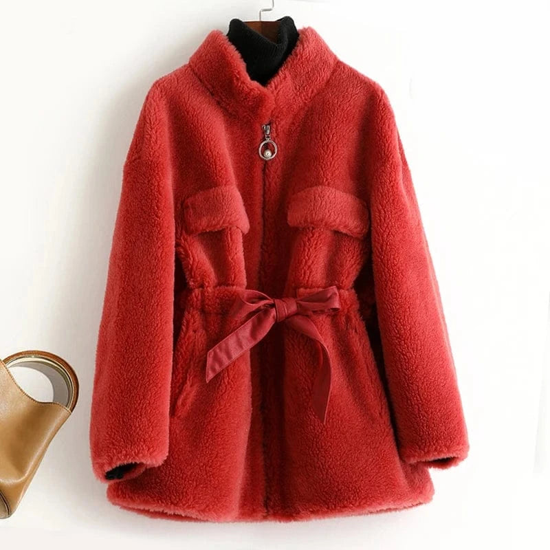 A50049 PUDI women winter real wool fur coat oversize female warm jacket real sheep shearing fur coats lady jacket outerwear