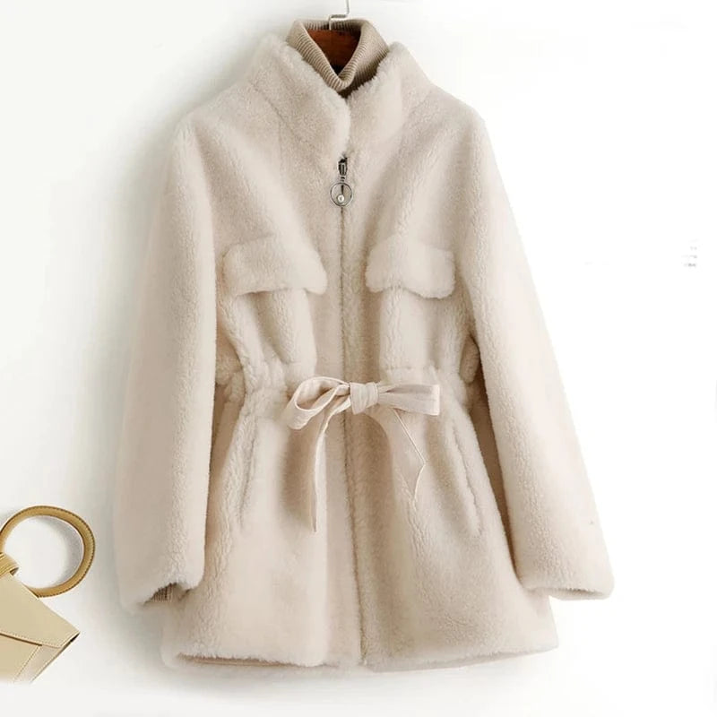A50049 PUDI women winter real wool fur coat oversize female warm jacket real sheep shearing fur coats lady jacket outerwear