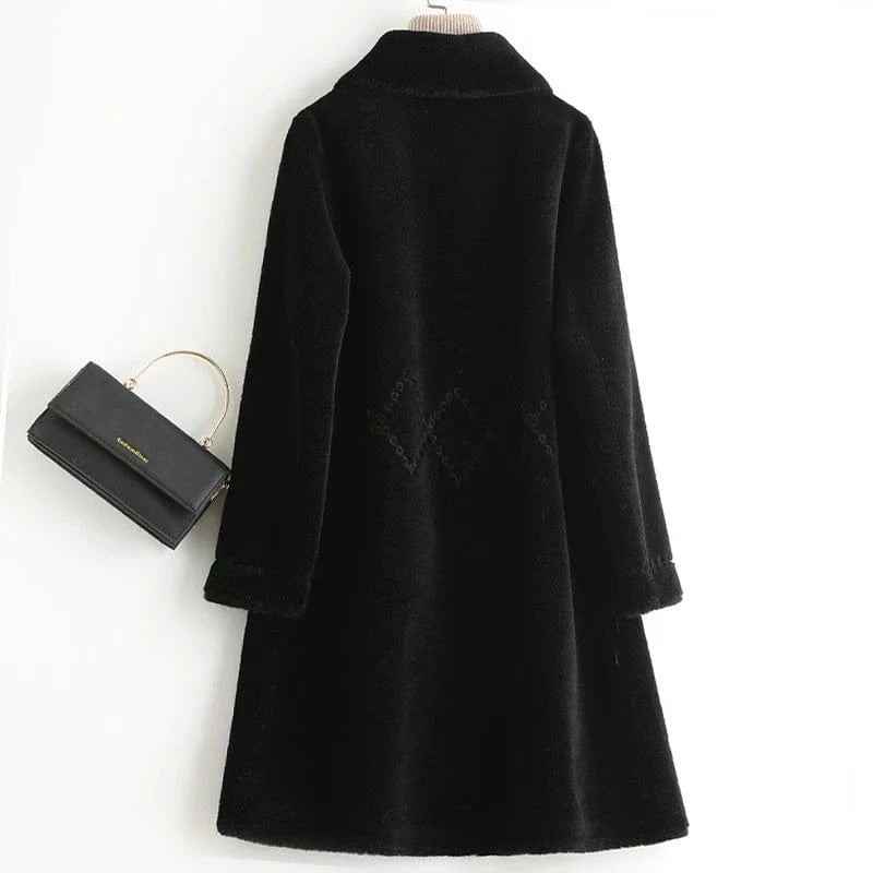 A50052 Pudi women real wool fur coat jacket trench winter warm female sheep shearing over size parkar coats