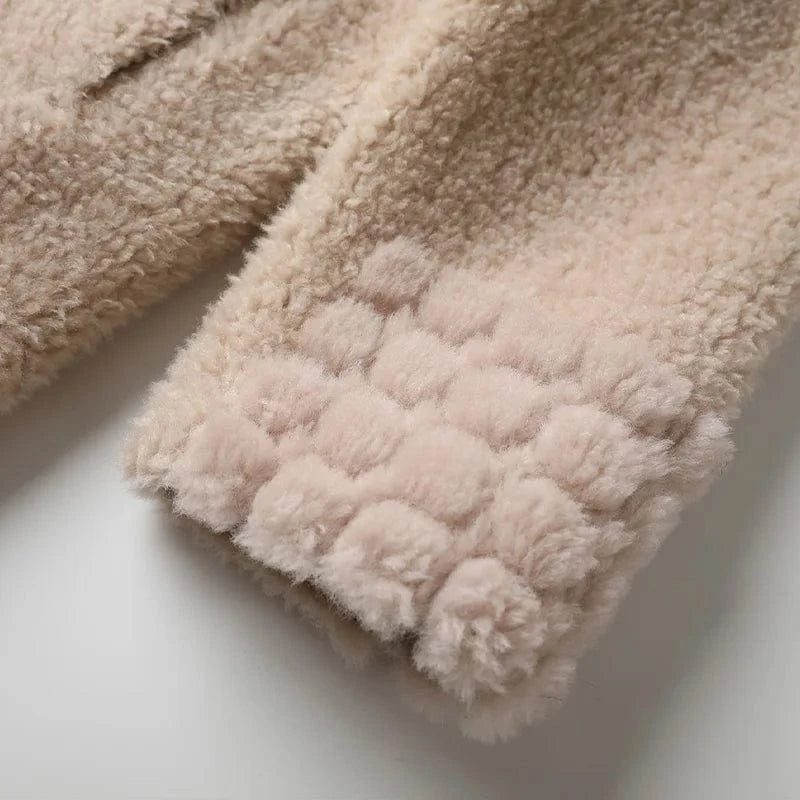 A50084 Pudi women real wool fur coat jacket trench with fox fur collar winter warm female sheep shearing over size parkar coats